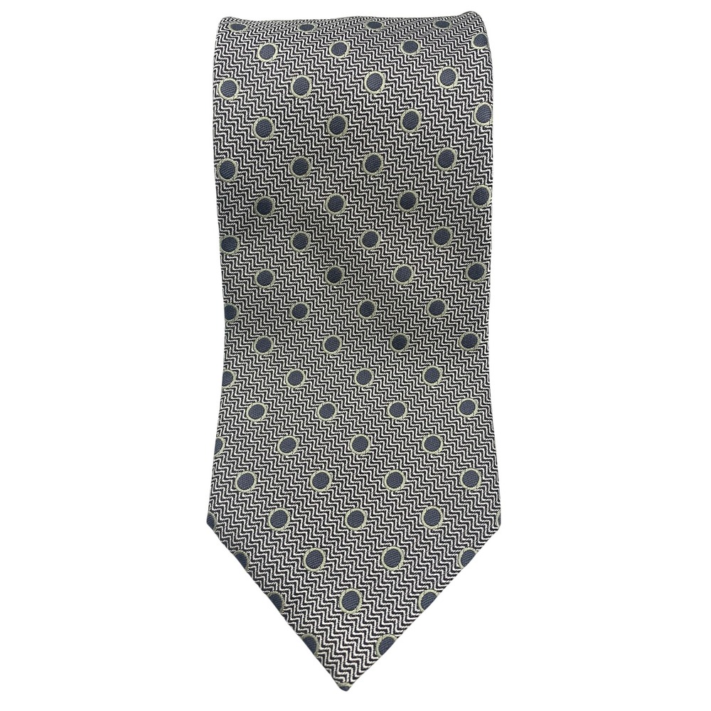 Ermenegildo Zegna Silk Tie Blue Polka‎ Dot Geometric Pattern Men's Necktie